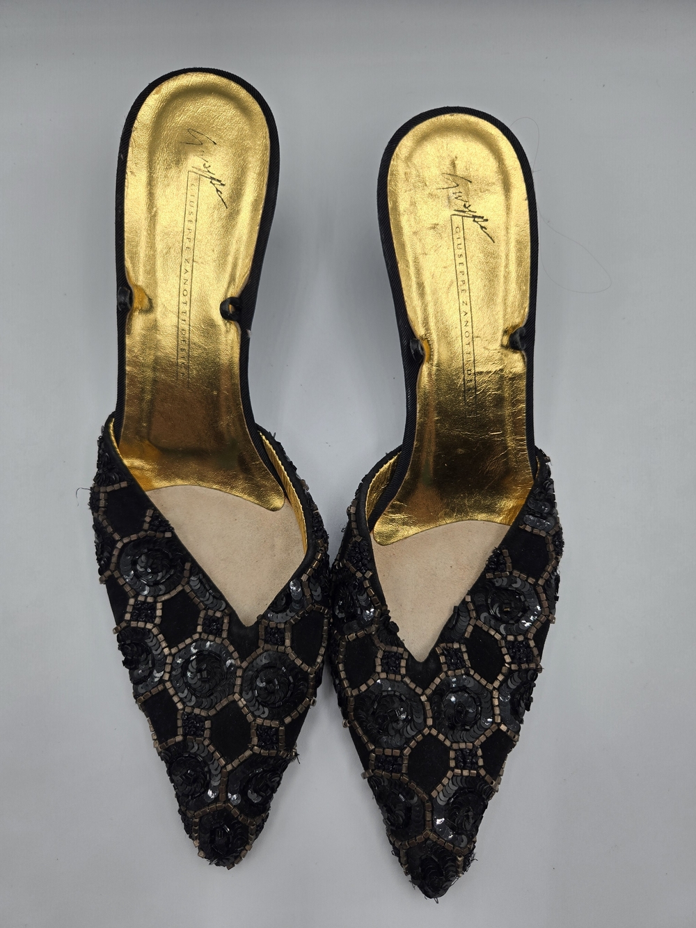 Giuseppe Zanotti Y2K Beaded Pointed Toe Slip-On Kitten Heel Mules